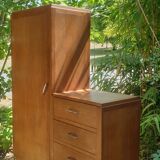 Asymmetrical oak cabinet