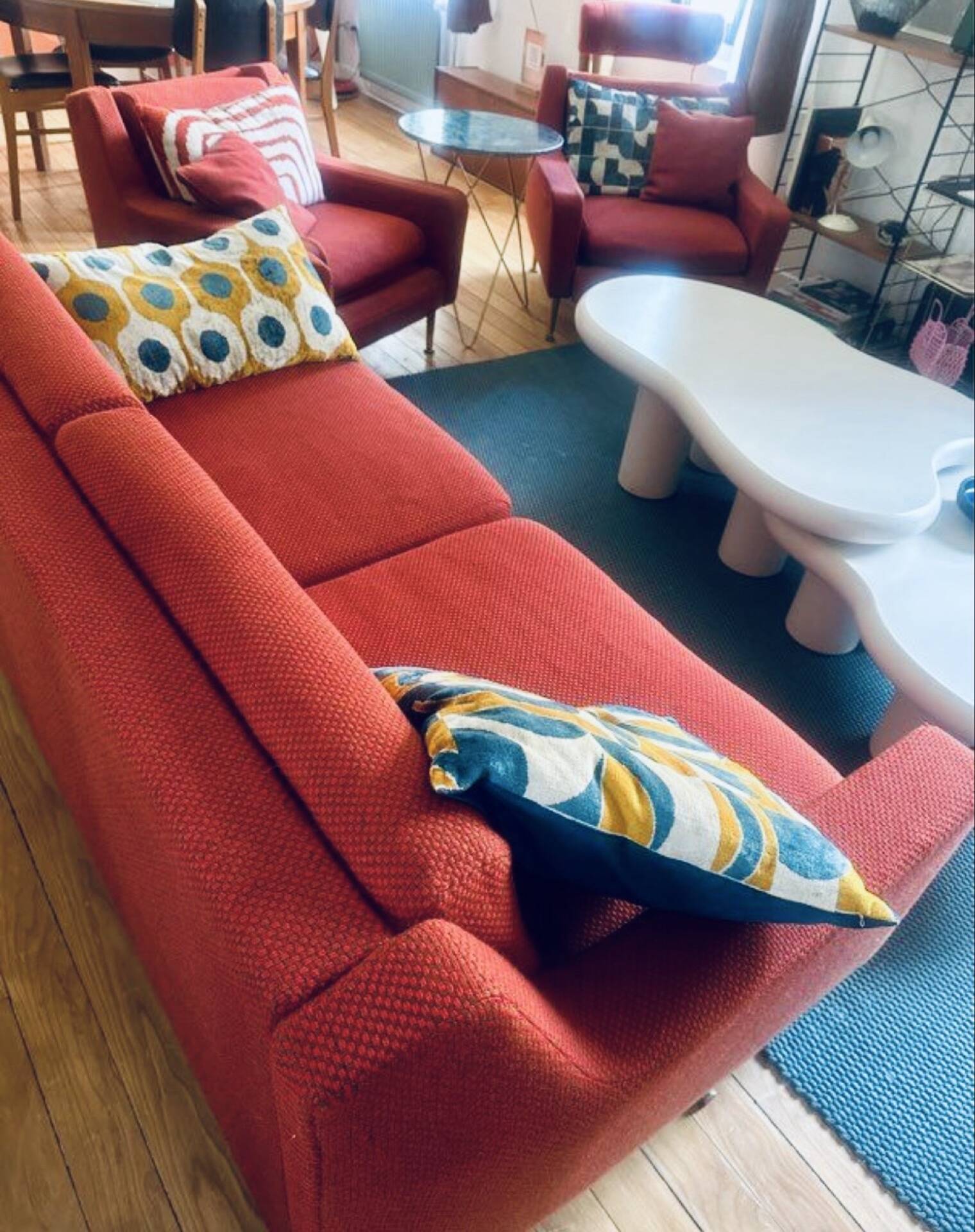 Vintage sofa set airborne & 2 armchairs & a footrest
