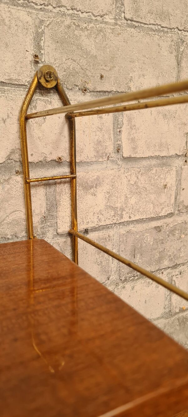 etagere 1960 acier faux bois et chrome or 4 montants  184 cmx66x59x16 trace