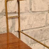 1960s shelf steel faux wood and gold chrome 4 uprights 184 cmx66x59x16 trace