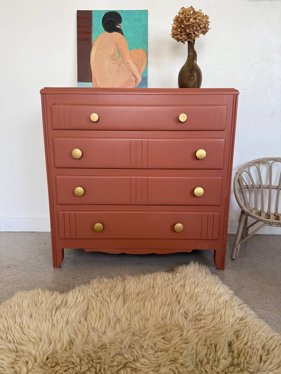 Commode vintage bois terra cotta art déco