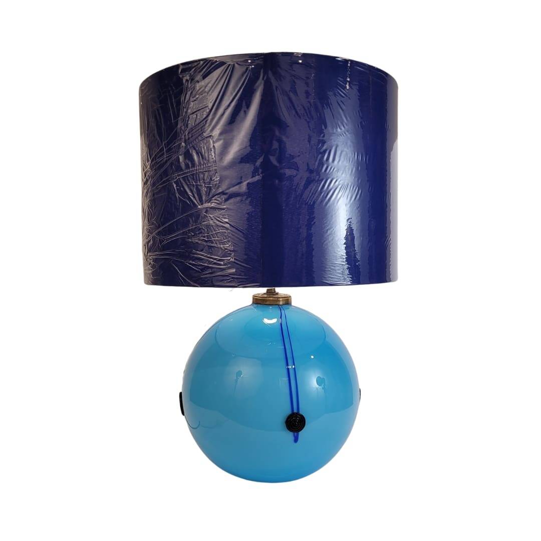 Art Deco table lamp, blue glass sphere, Charles Schneider workshop, 1940s – France