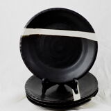 Set de 4 assiettes noires et blanches en grès - fabienne jouvin - années 90