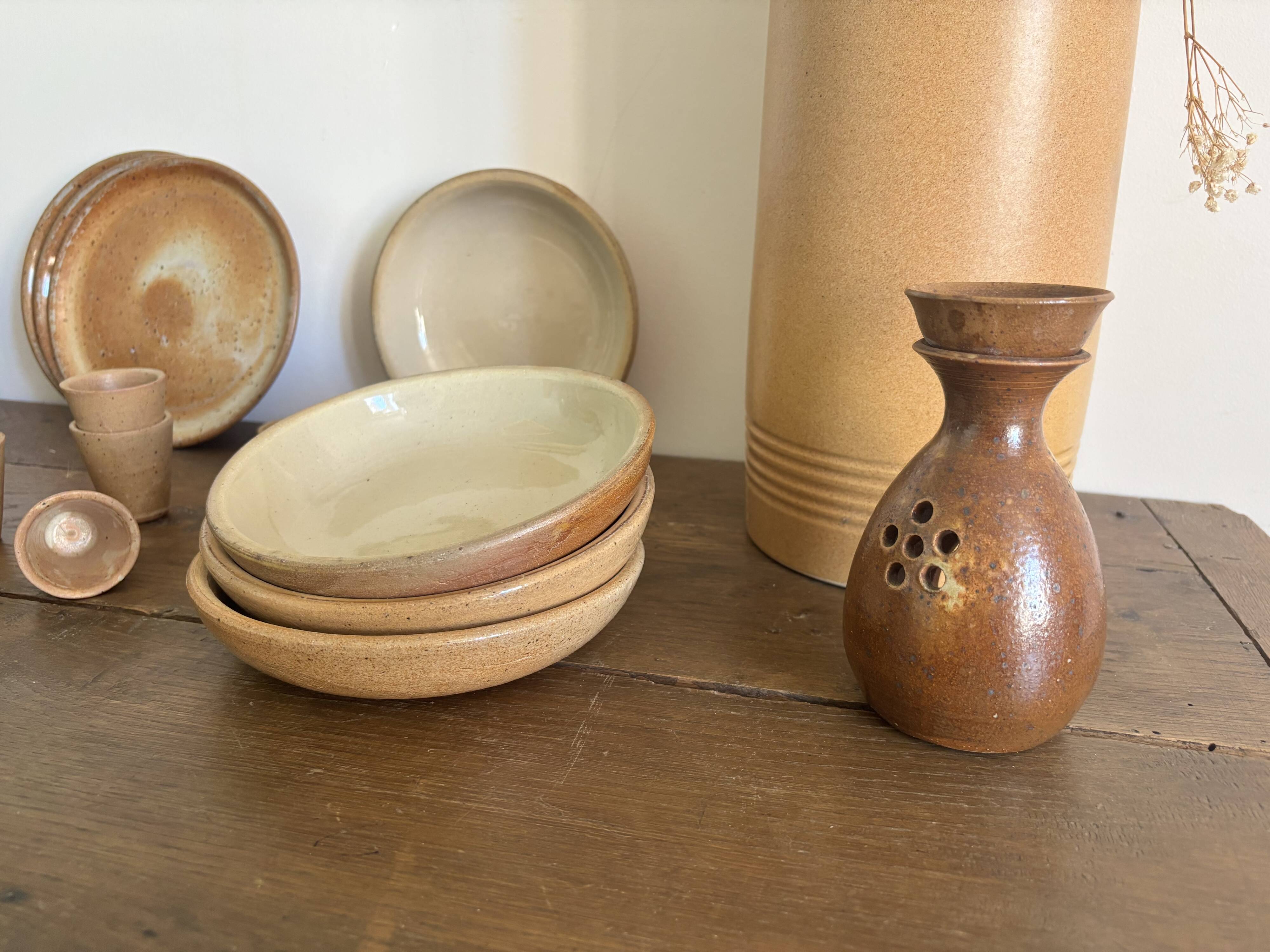 Vintage french stoneware ceramics set – mineral earth