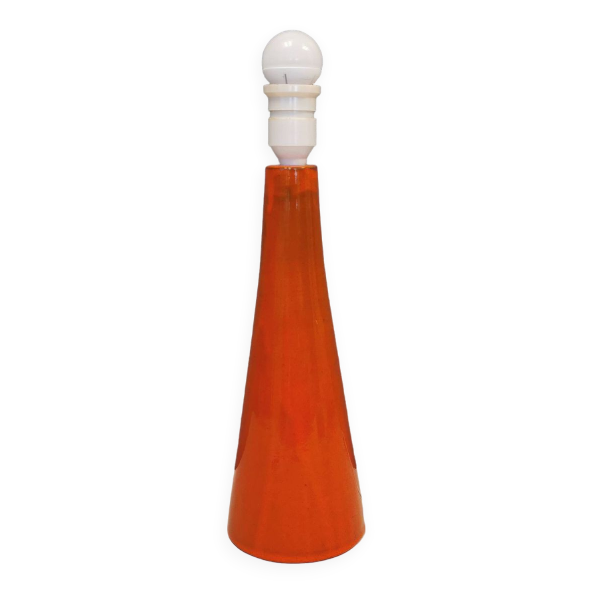 Ceramic table lamp with partial orange glaze.