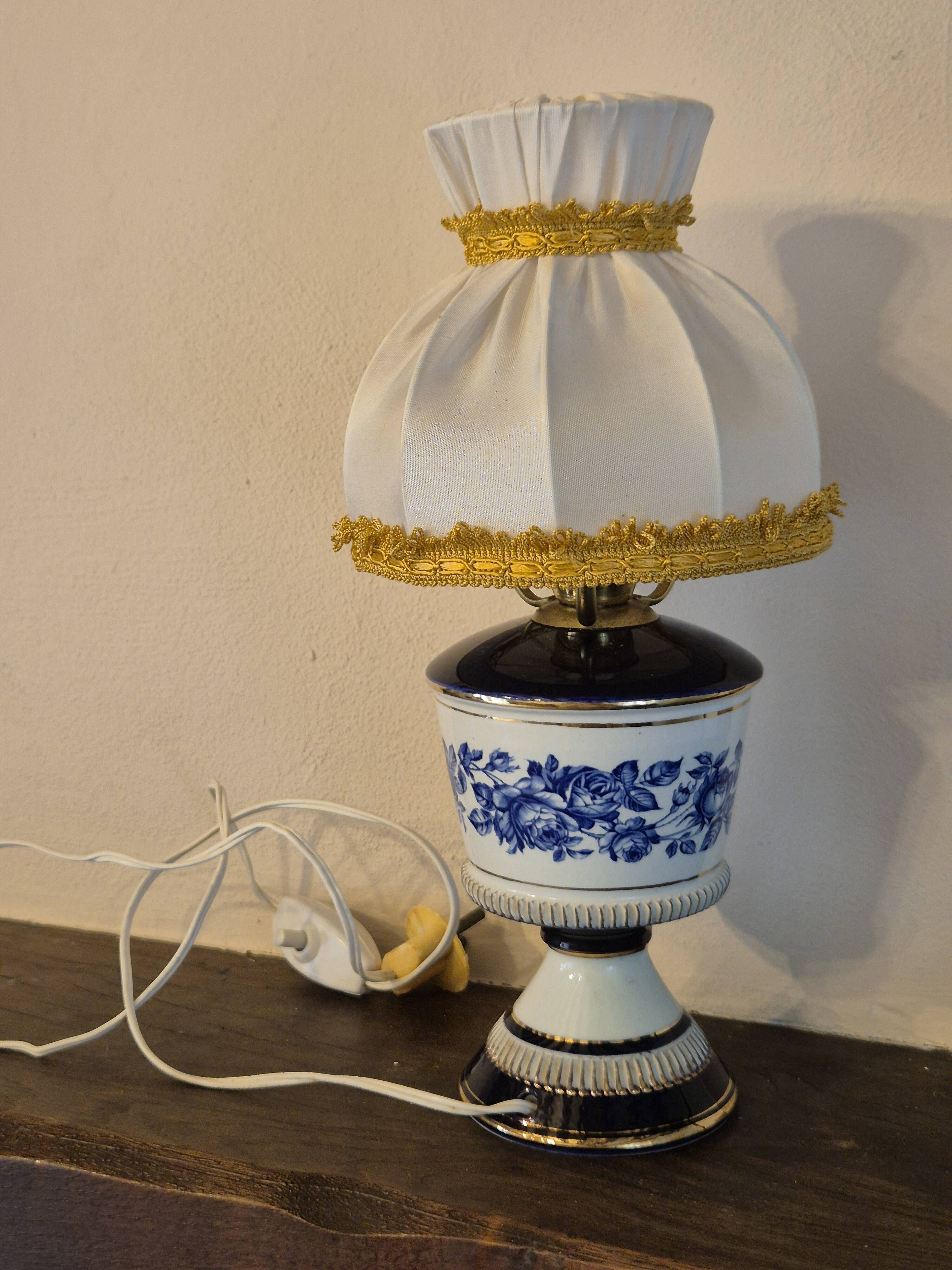 Italian Porcelain Table Lamp - Hand-painted,  blue and white floral