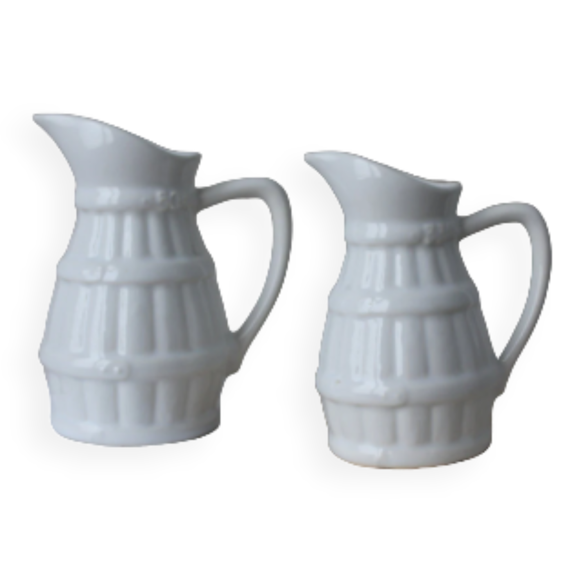 2 old french pitchers in white ceramic, circa 1960