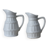 2 old french pitchers in white ceramic, circa 1960