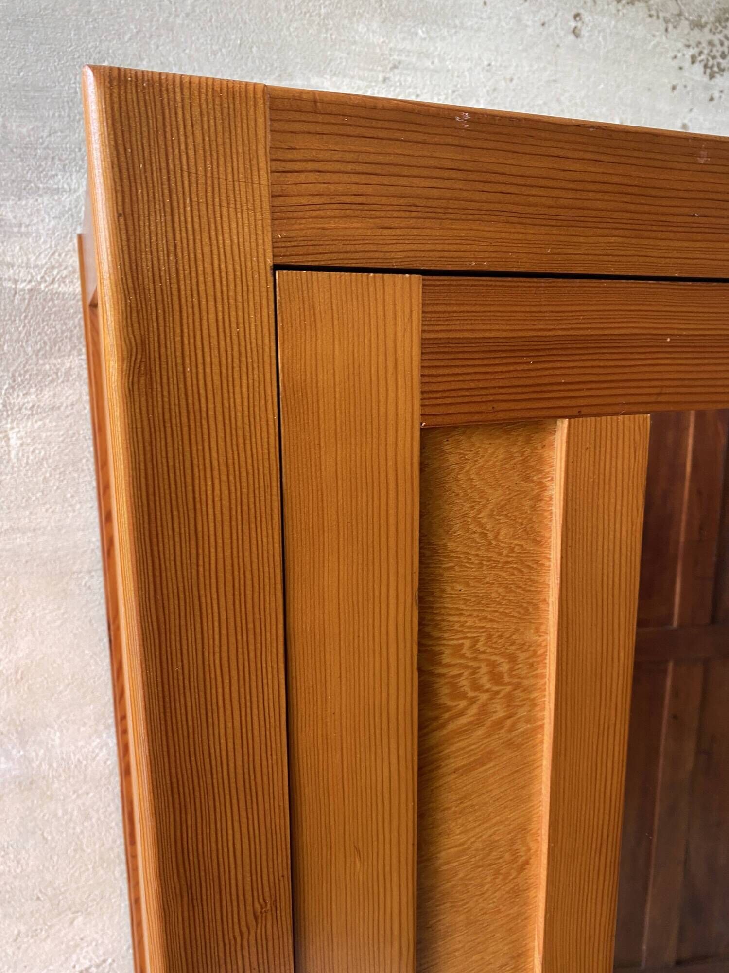 Vintage Parisian wardrobe with one mirrored door from the 60s in pine and wood