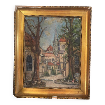 Old framed oil on cardboard