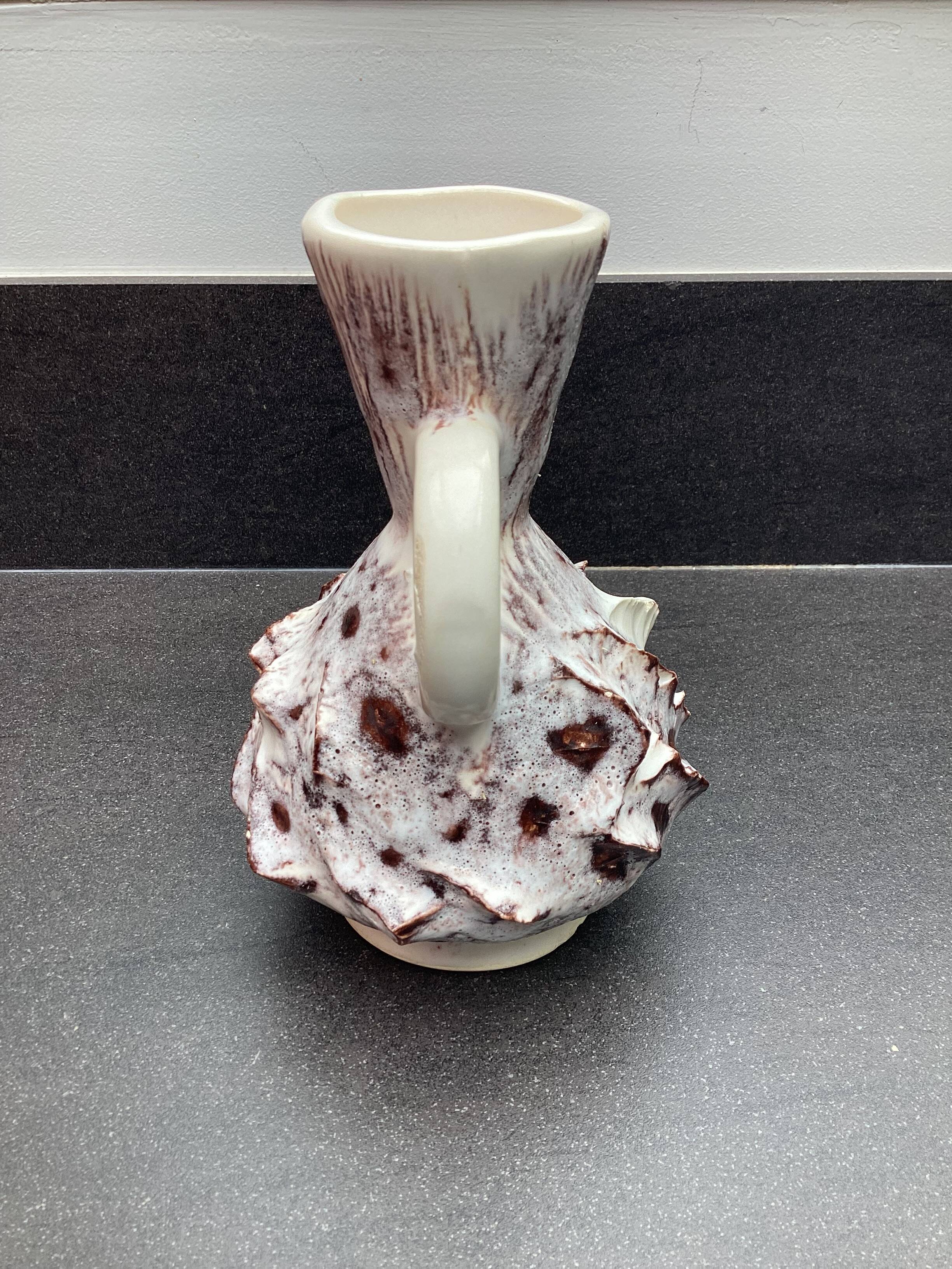 Sea foam ceramic pitcher vase, Vallauris, attributed to JAK