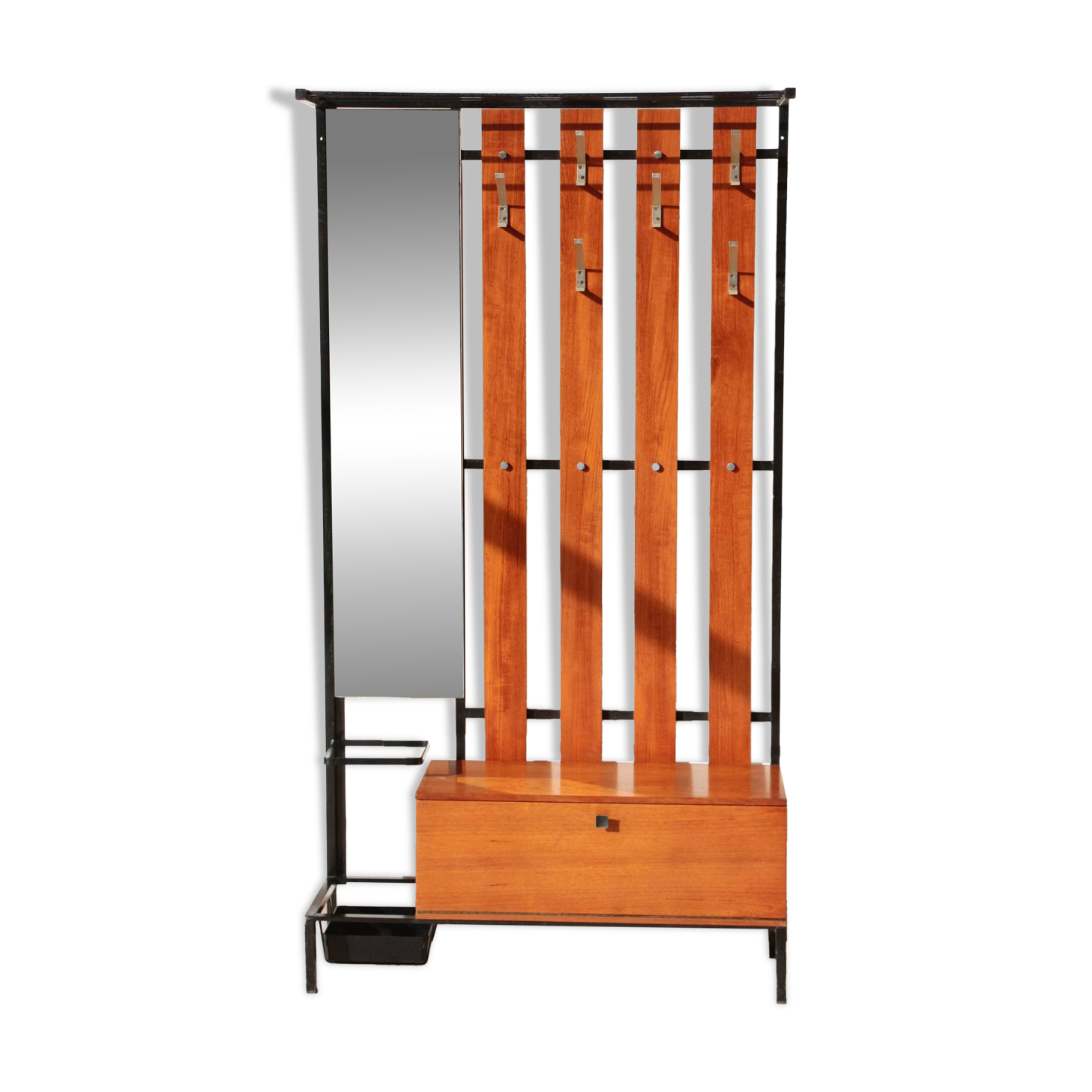Vestiaire d’entrée vintage – Meuble à patères, miroir et rangements