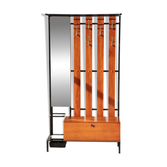 Vestiaire d’entrée vintage – Meuble à patères, miroir et rangements
