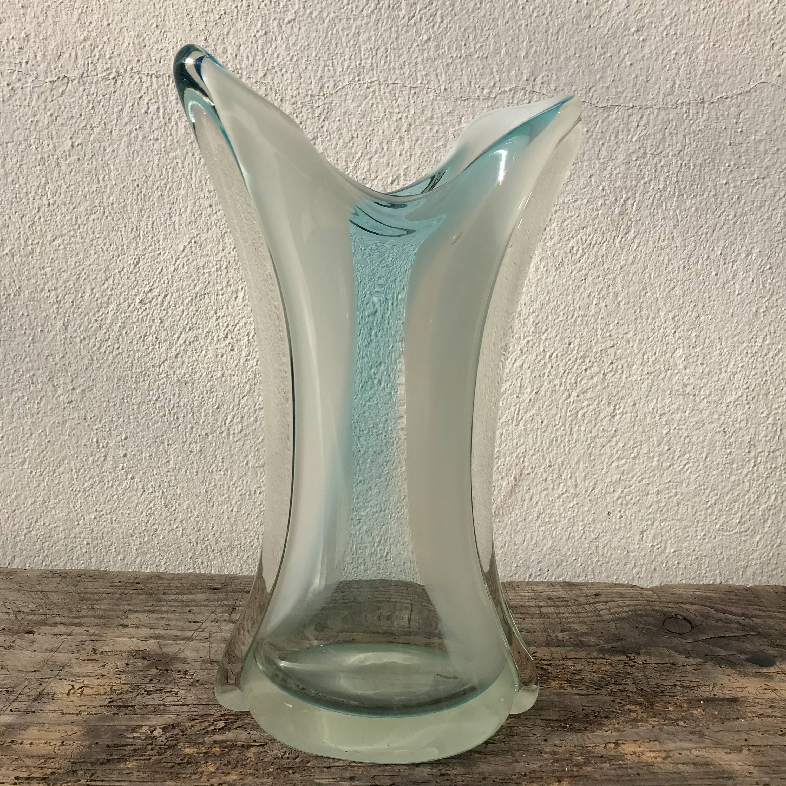 Murano Glass Vase, Cyan-transparent