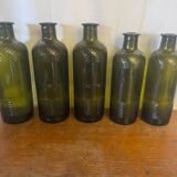 Set of 5 antique carapelli bottles, smoked and ribbed vintage glass