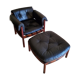 Armchair with vintage ottoman in black leather by Sven Ellekaer for Coja, 1970