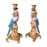 Paire de bougeoirs "Perroquets"