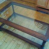 Table basse en bois massif et verre épais