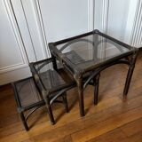 Bamboo and smoked glass nesting coffee tables
