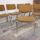 Suite of 6 chrome and tweed chairs 50