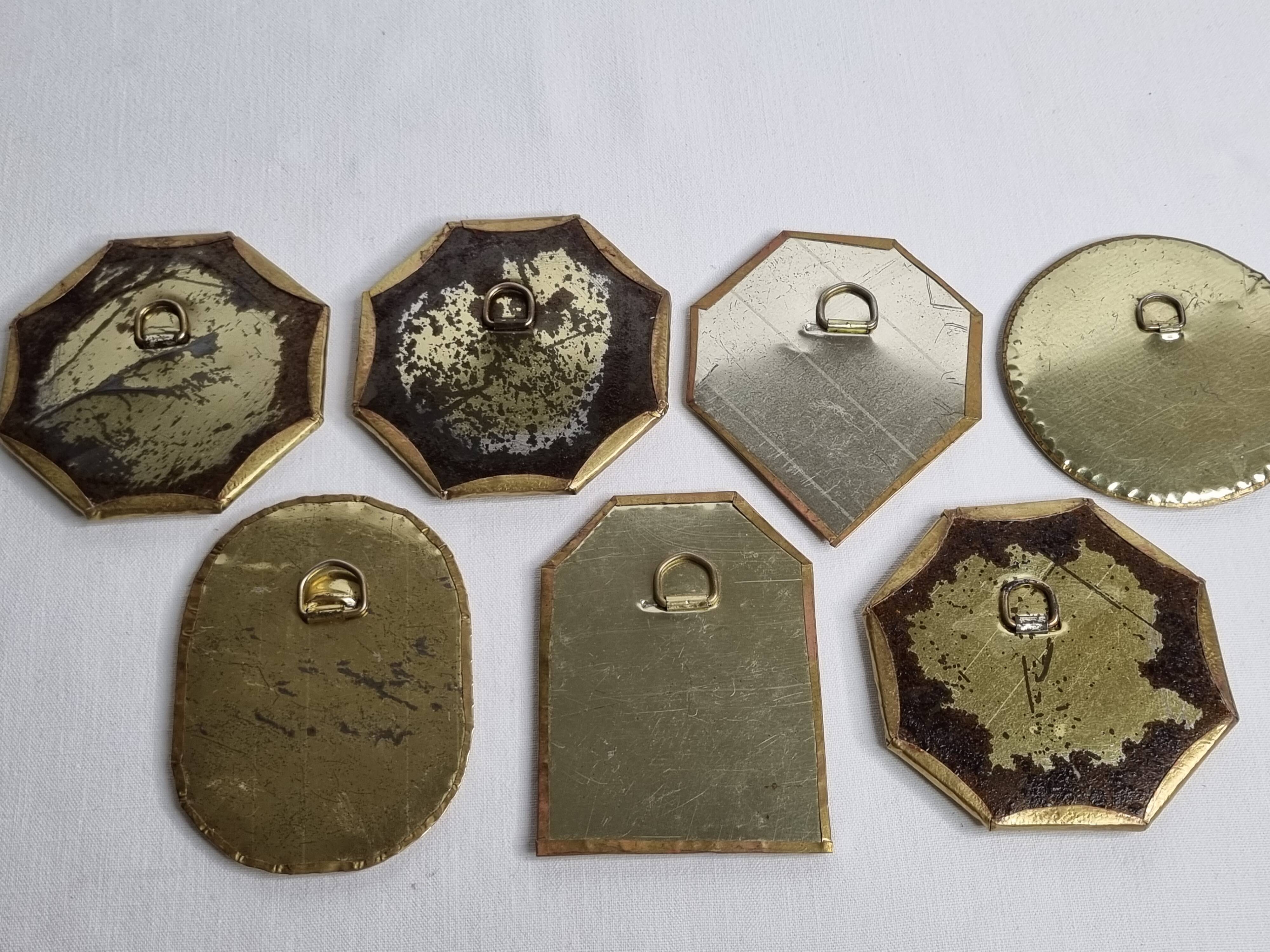 Set of 7 vintage Moroccan openwork brass mirrors