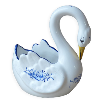 Cache pot cygne de porcelaine peint à la main au portugal