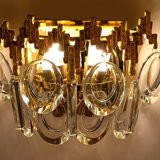 Pair of vintage wall lamps, gold fine gold, crystal, 60s