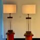 Pair of Monumental Floor Lamps in Plexiglass and Bronze, Italy, 1970s