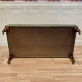 Khaki and oak sofa on casters, 1950s design.