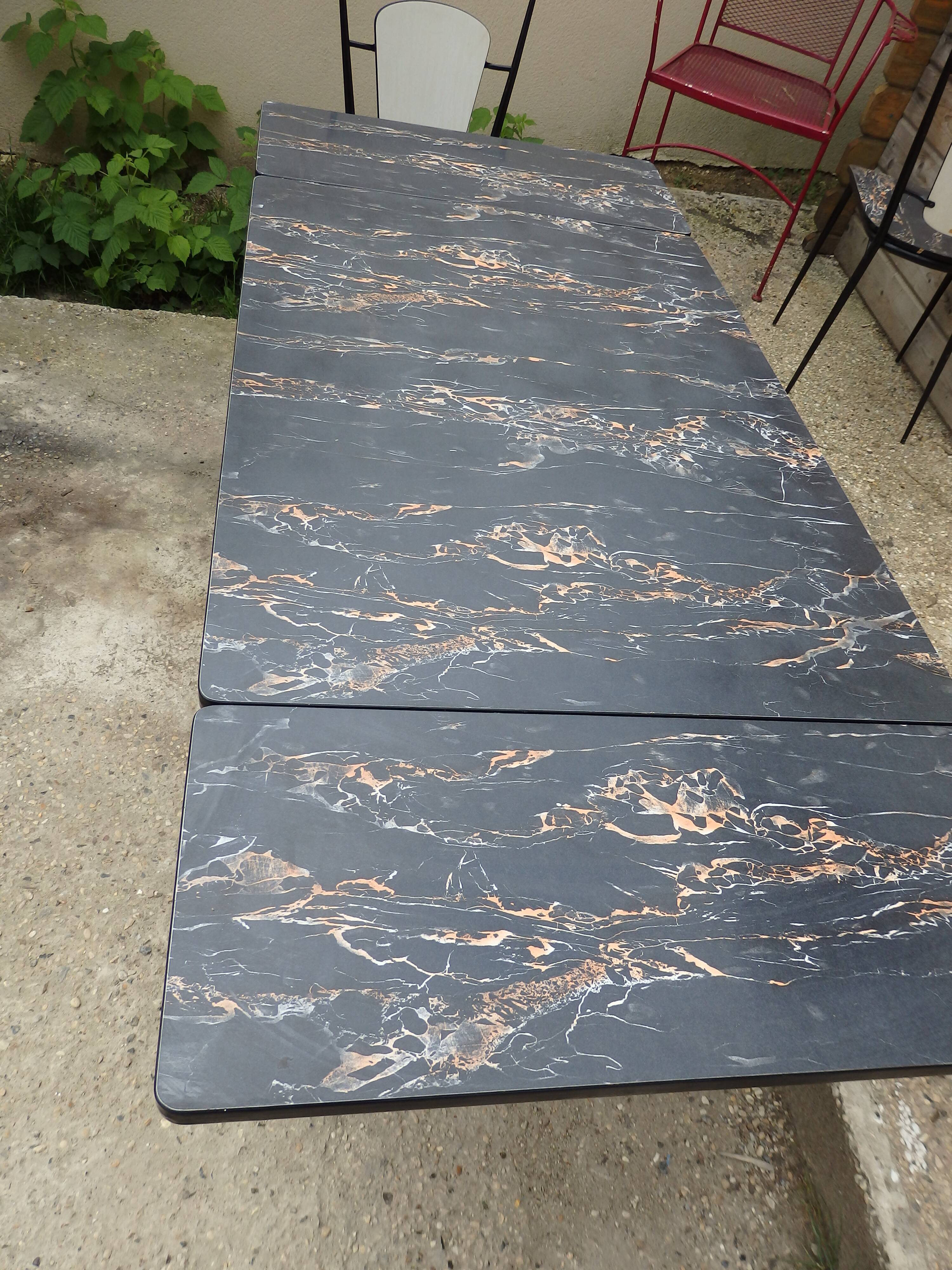 Set table and 4 chairs formica marbled black kitchen