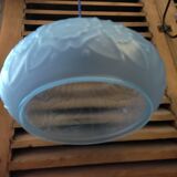 Pendant lamp globe in frosted molded glass relief flowers Blue Dp 112294