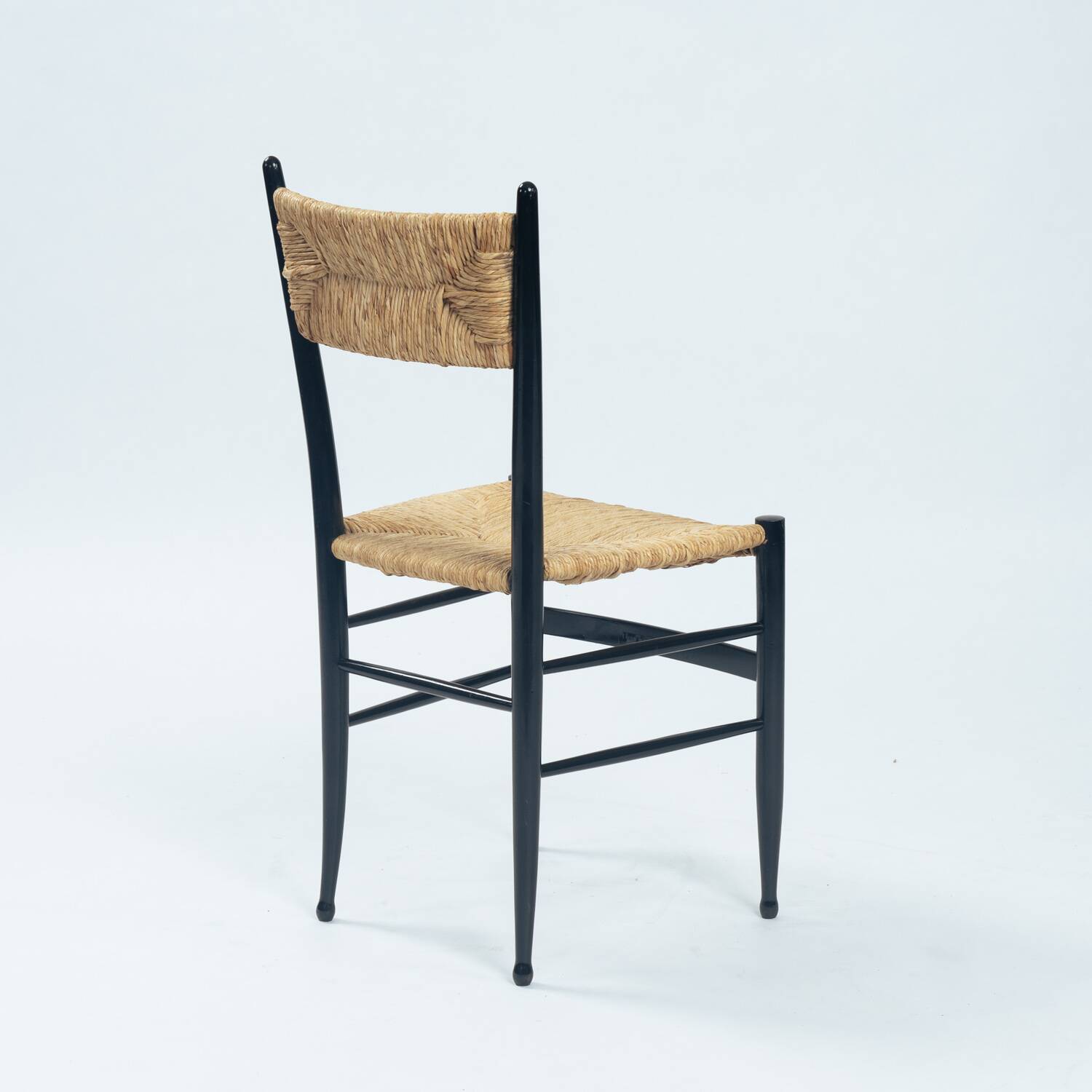Chaises italiennes Chiavari en hêtre et paille noires, années 1950