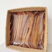 Wood and rattan plateau '80s - Vintage
