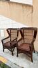 Duo of rattan wing chairs
