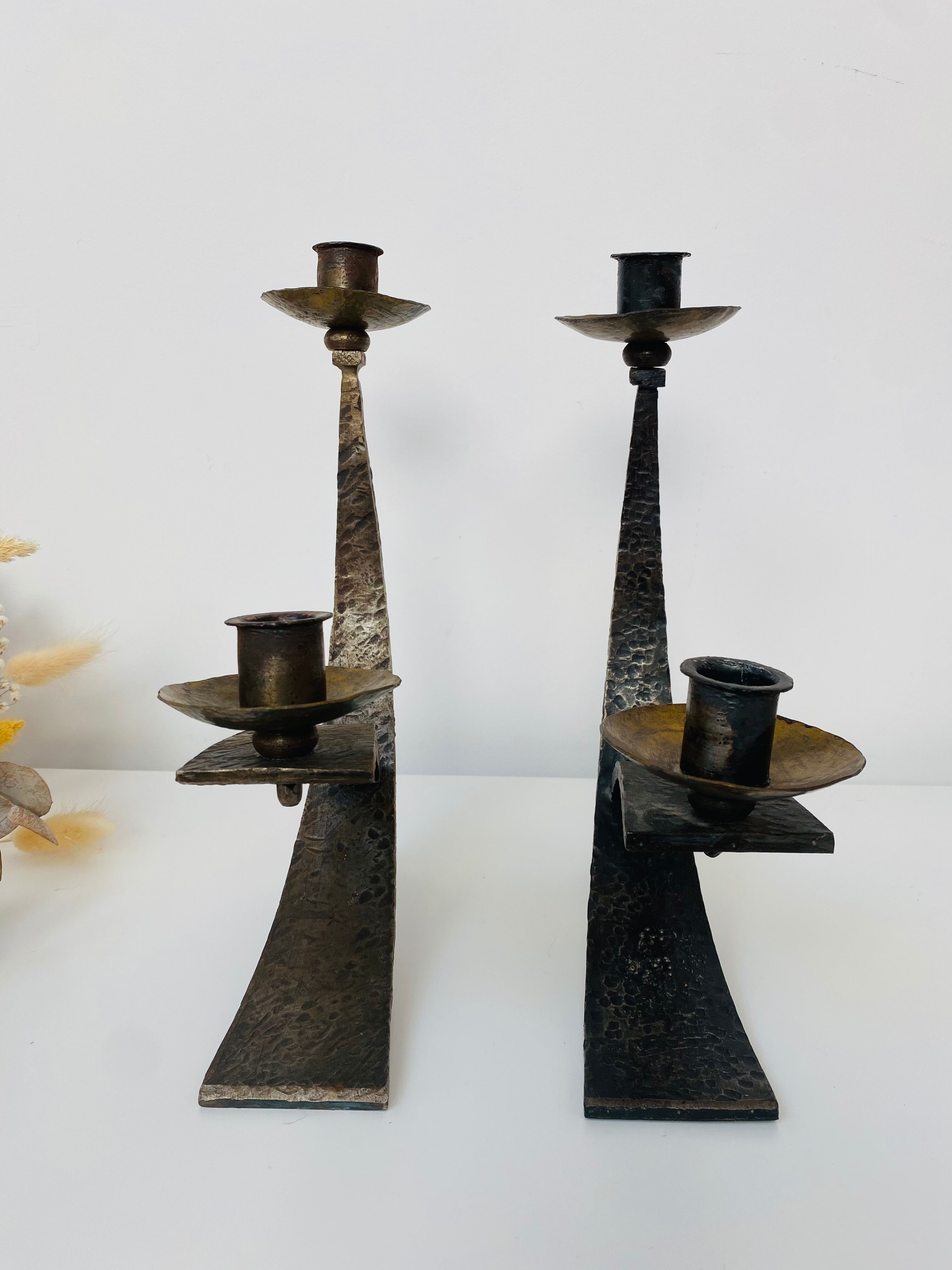 Hammered steel candle holder