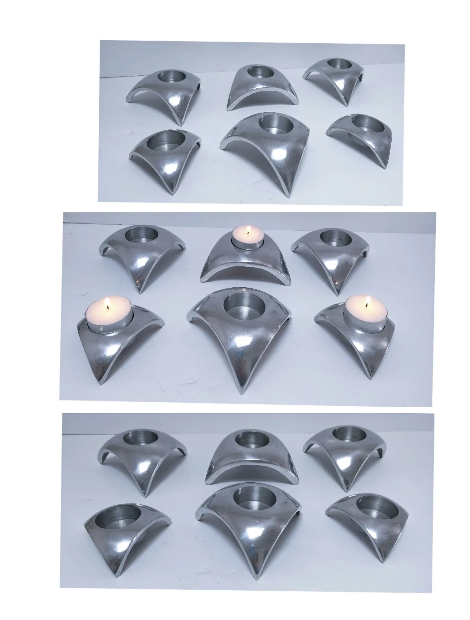 six bougeoirs tripodes aluminium design 90