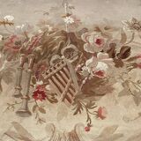 Louis XVI style bench in white and gold lacquered wood, upholstered with tapestry