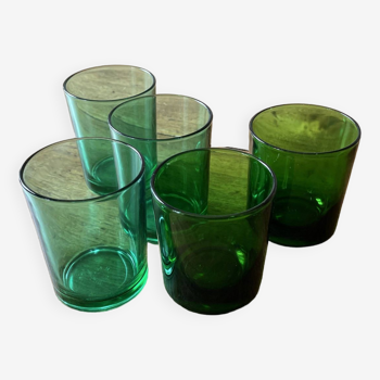 Lot of 5 vintage green glasses - Lesieur et Lever oil