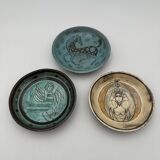 Set of Three Glazed Ceramic Bowls with Mythological Decoration, Pieces