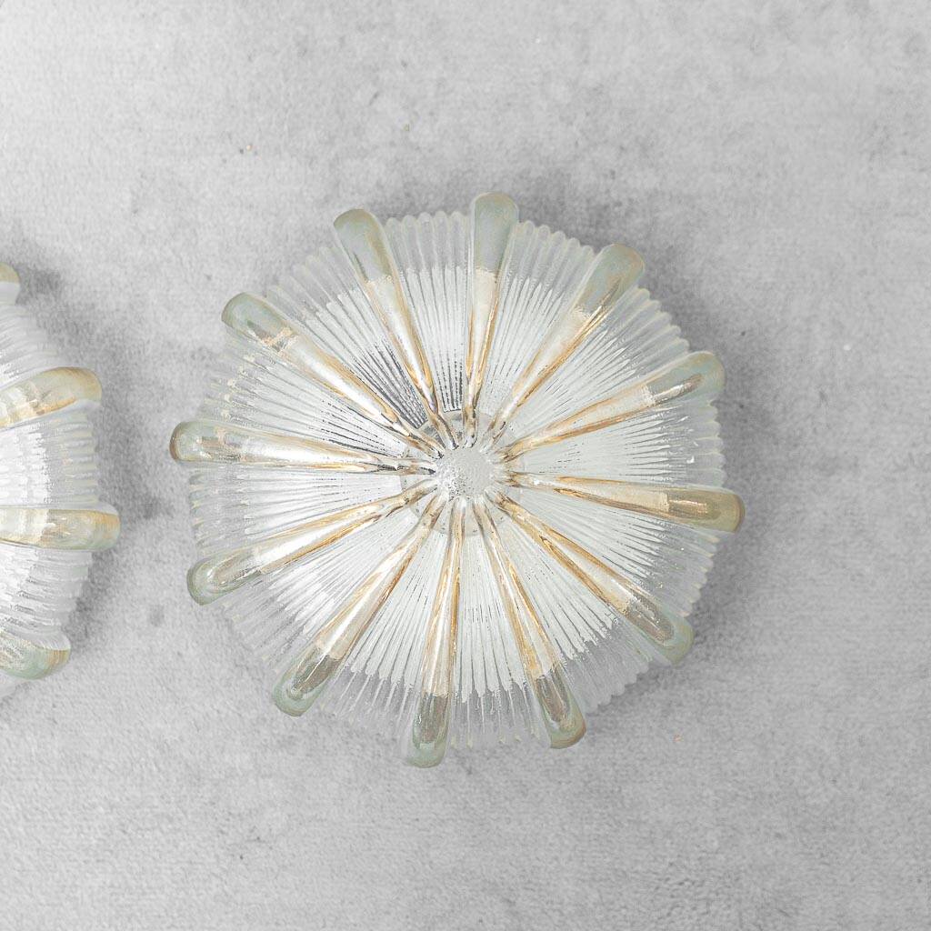 Pair of vintage wall lights in worked transparent glass – 1970s