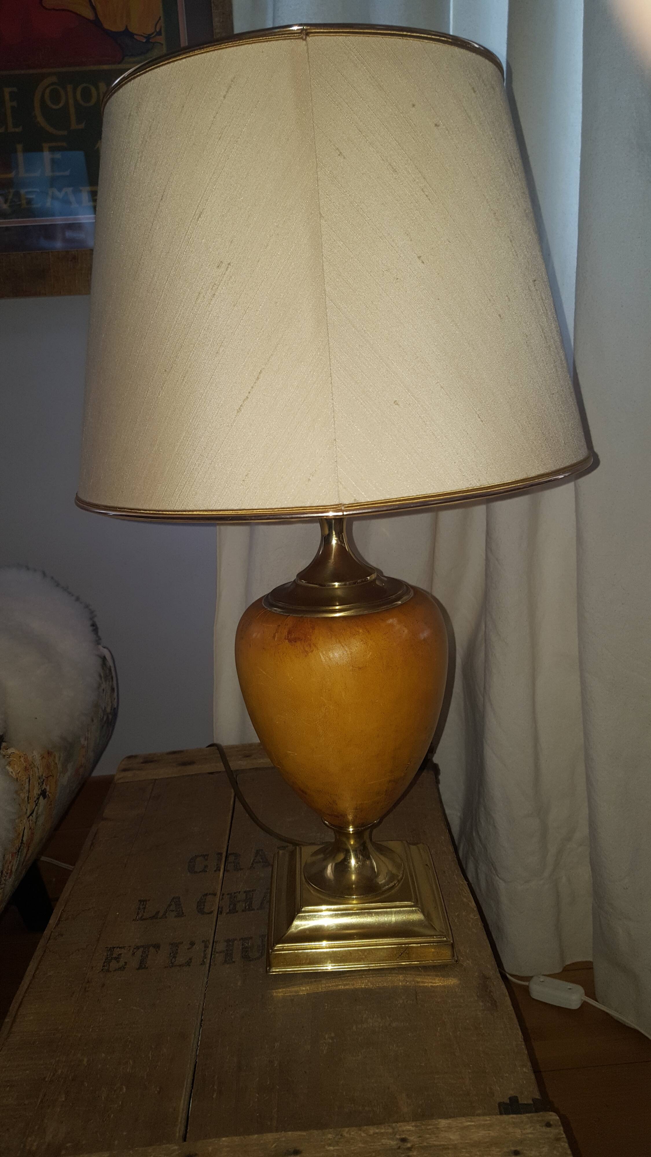 Lamp  dolphin, leather and brass