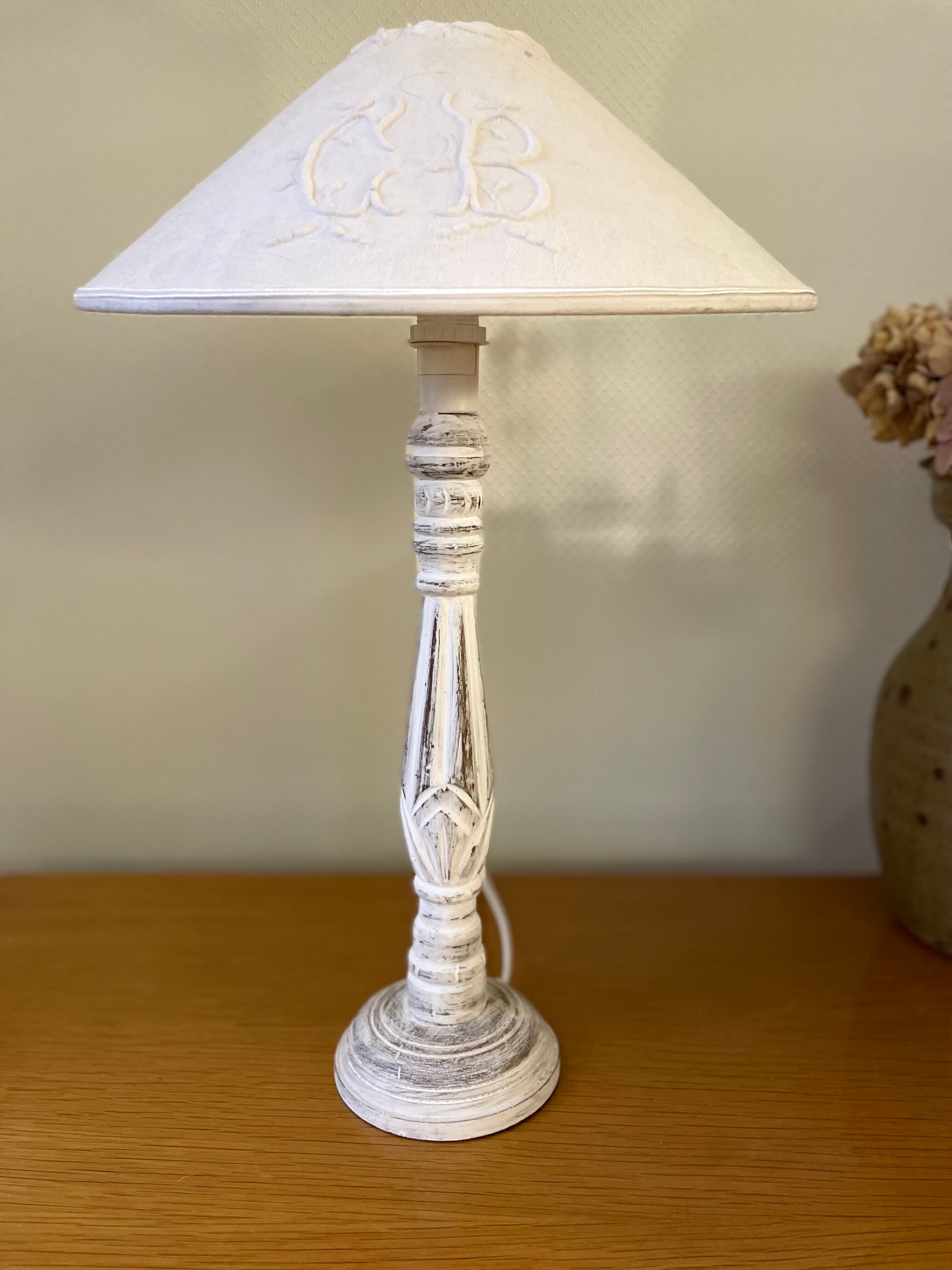 Wooden lamp foot patina white shabby