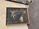 Vintage Hungarian wooden and glass table, artisanal marquetry, brown frame (1950s)