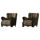 Pair of Danish Art Nouveau armchairs in embroidered floral velvet, 1920s.
