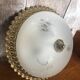 Old engraved glass ceiling light + vintage gold metal contour