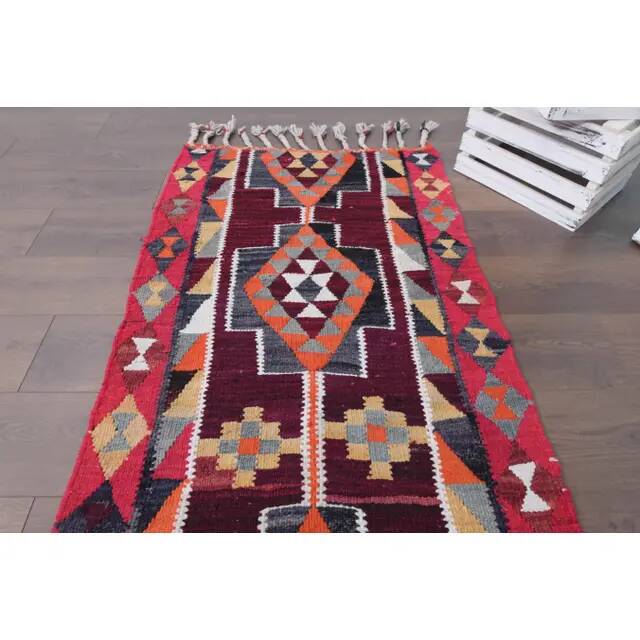 1970s Vintage Turkish Hand-Knotted Wool Cotton Purple Runner Rug 83x310