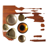 Vintage brass & enameled plates, set of 6