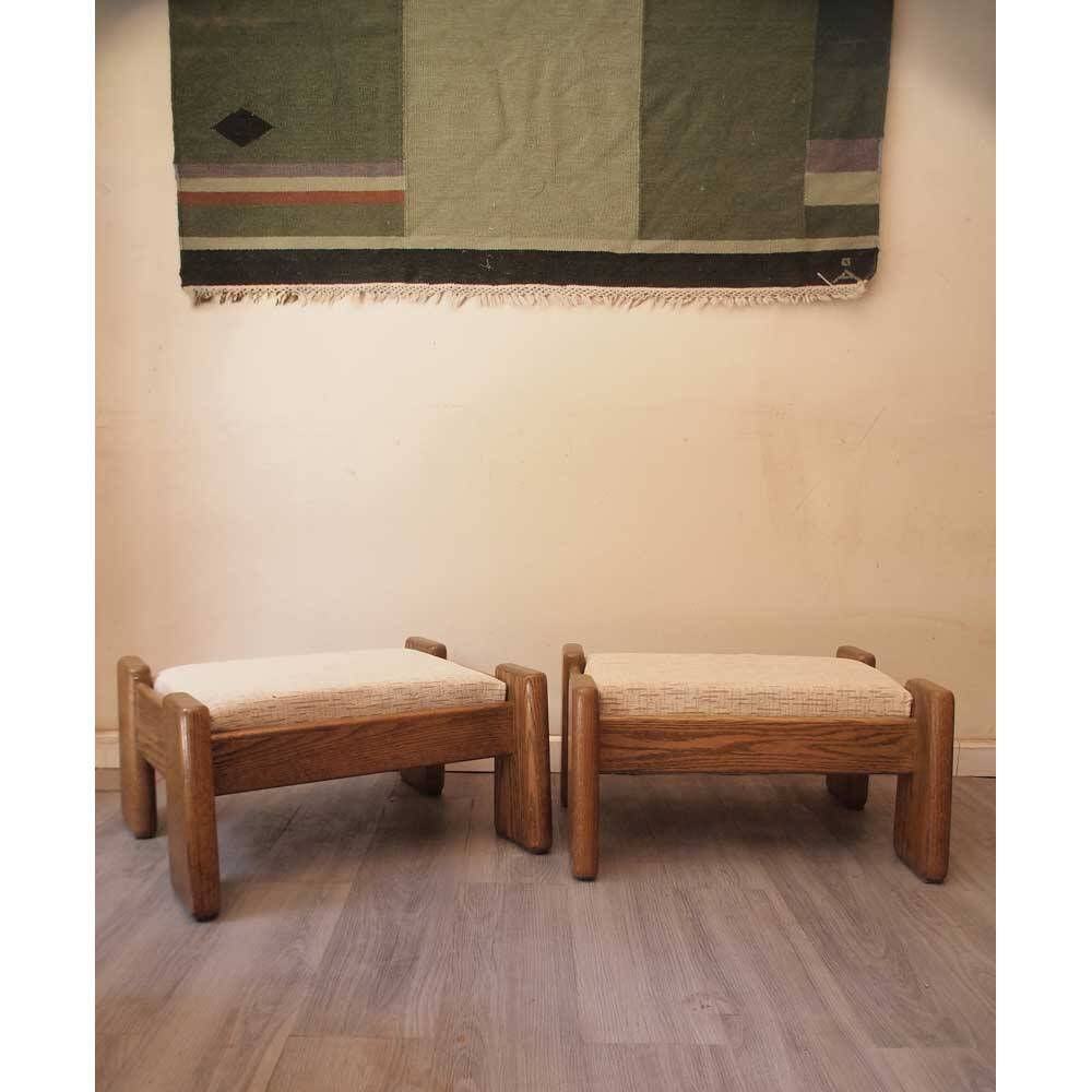 2 vintage Ottoman stools in solid oak