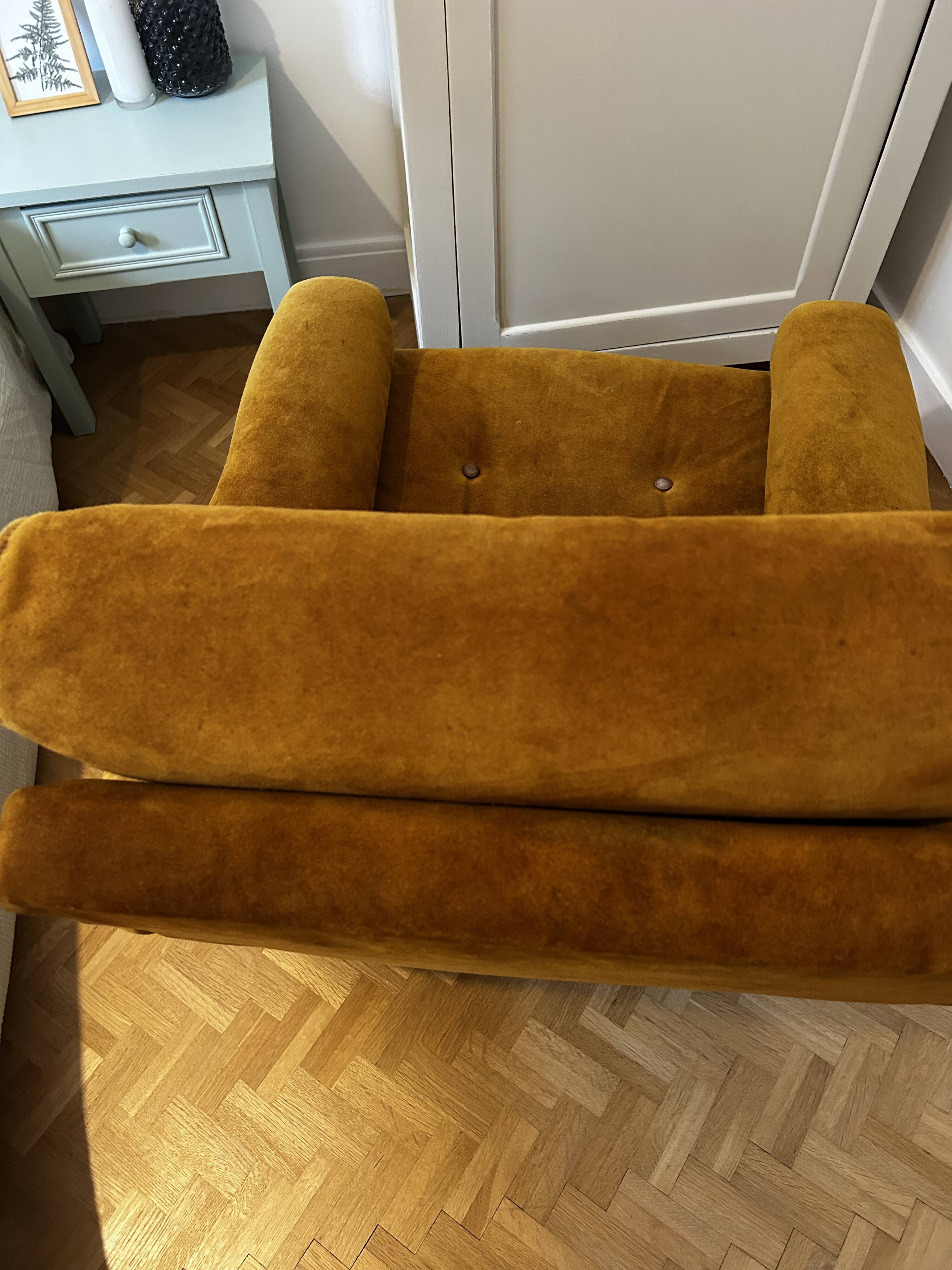1970s yellow suede armchair
