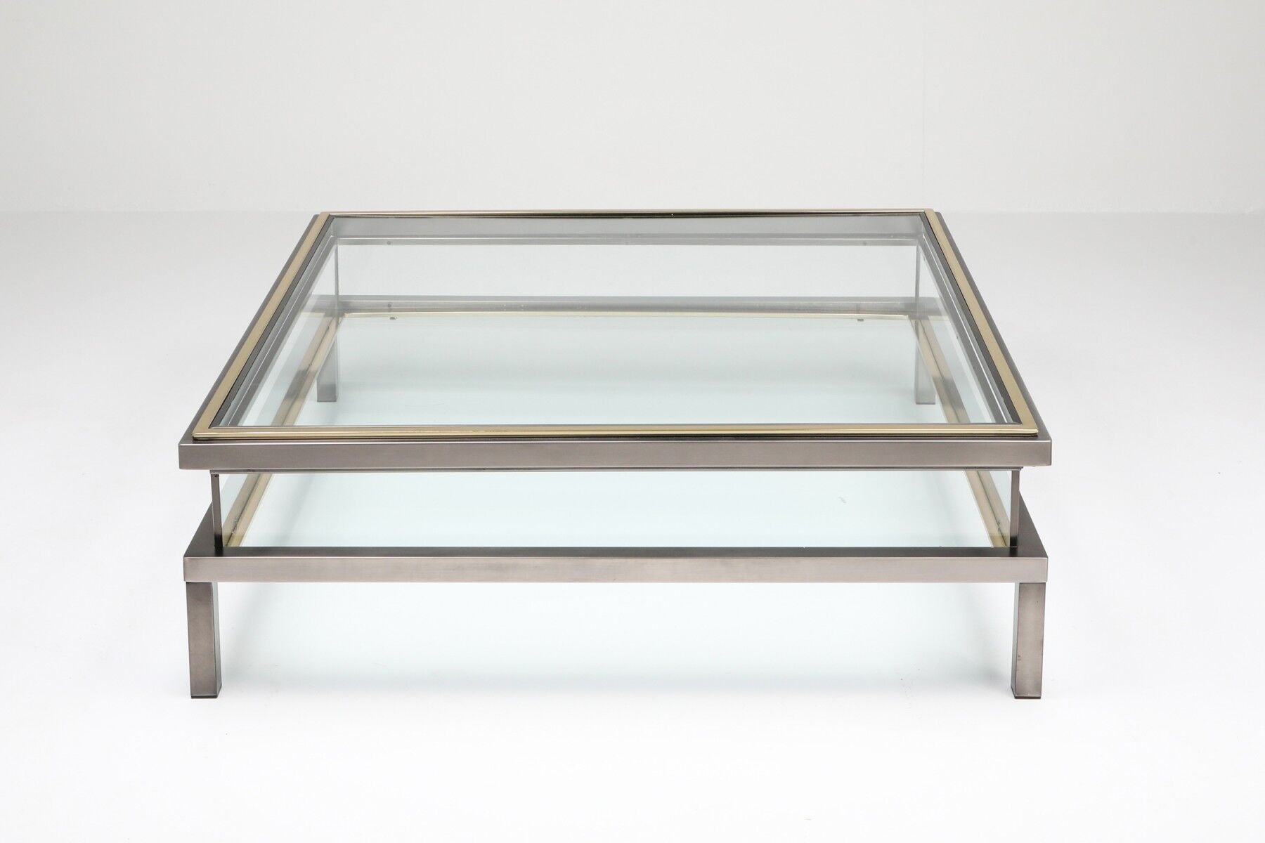 Maison Jansen sliding coffee table in chrome and brass - 1970s